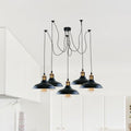 Curvy Metal Vintage 5-Arms Spider Pendant Light with Black Shades~2217 - Vintagelite
