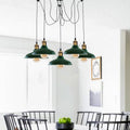 Vintage 5-Arms Curvy Metal Spider Pendant Light with Green Shades~2215 - Vintagelite