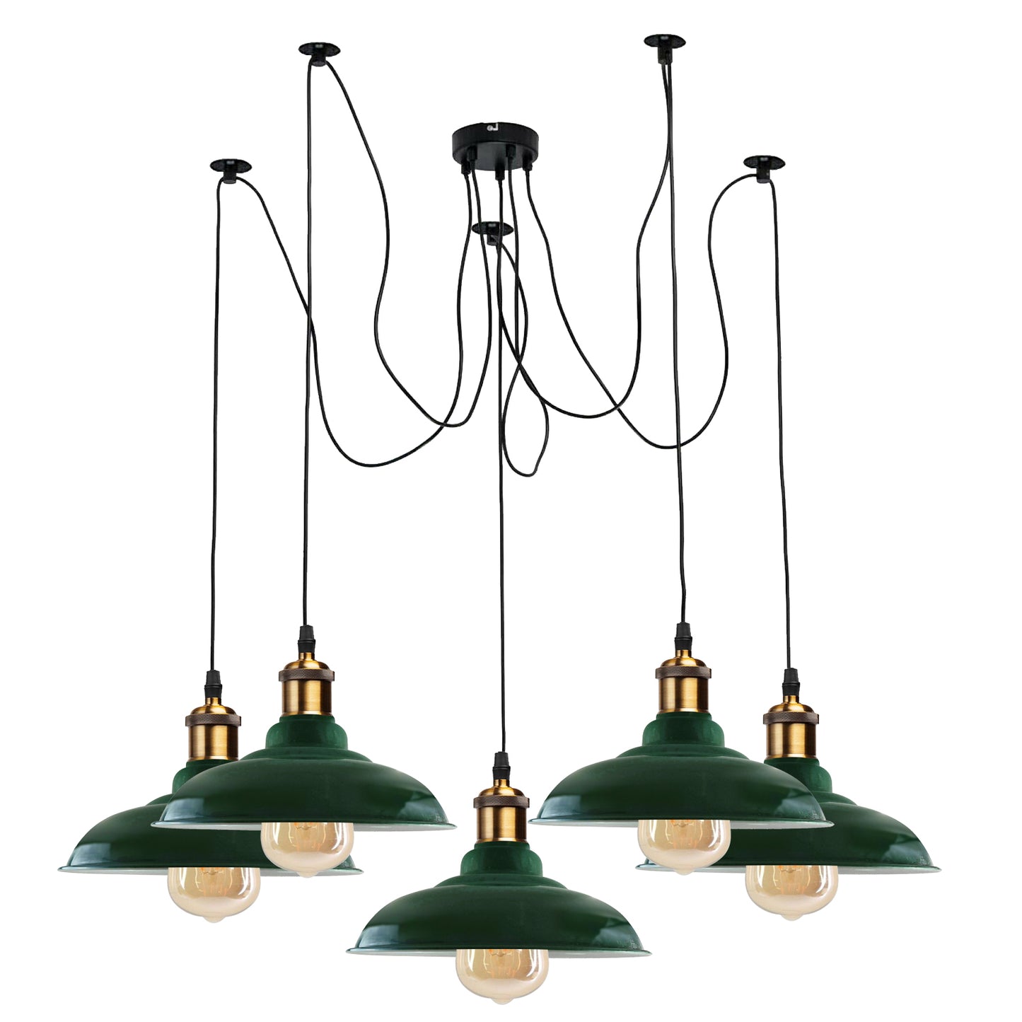 5 Way Vintage Chandelier Spider Ceiling Indoor Lamp Fixture Metal Curvy Shade Green~2215