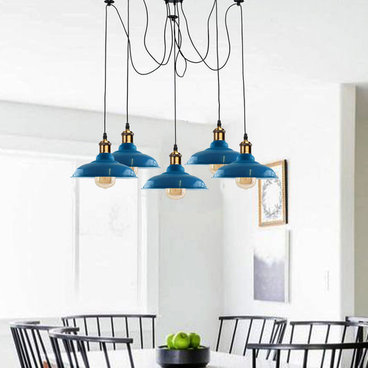 5 Way Vintage Chandelier Spider Ceiling Indoor Lamp Fixture Metal Curvy Shade Light Blue~2214