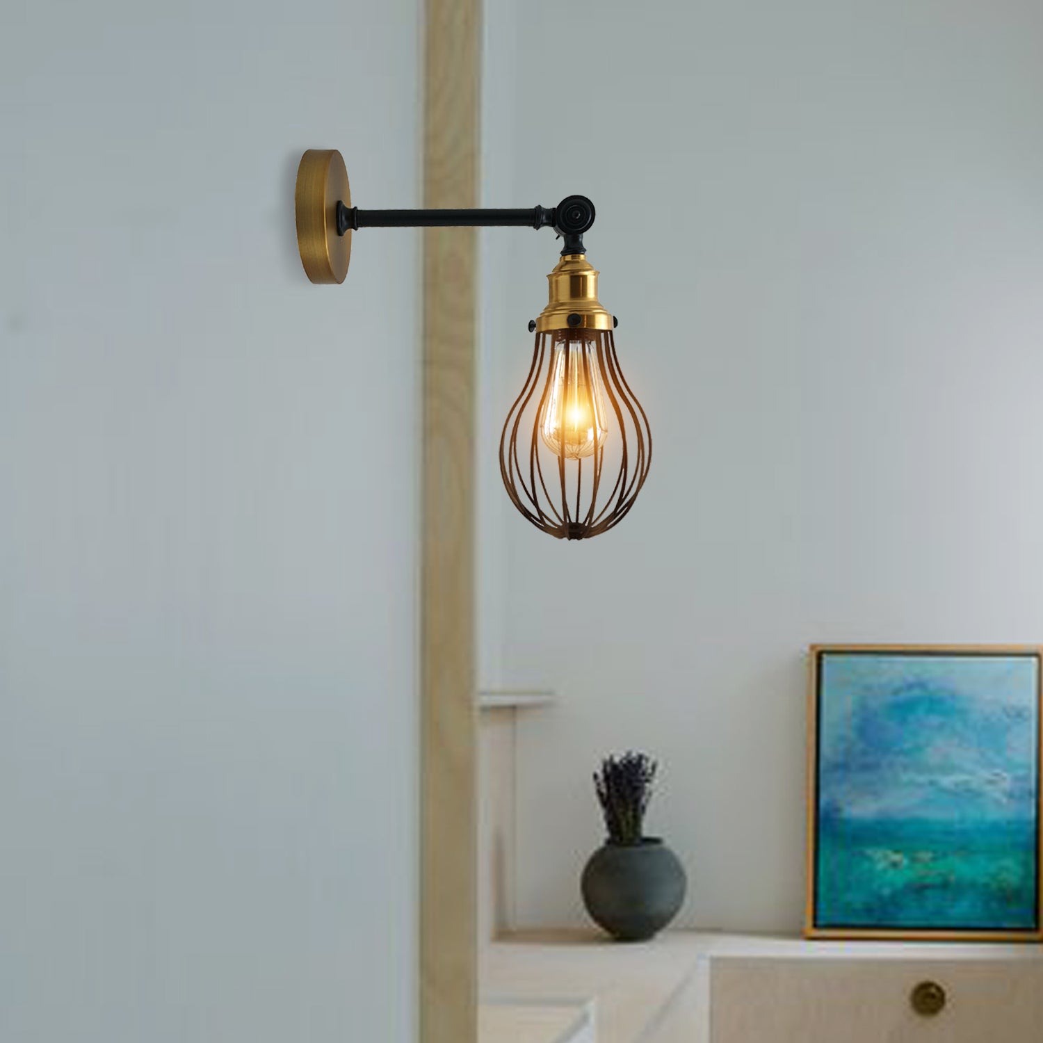Vintage Industrial Retro Brushed Copper Metal indoor Wall Lamp Light Cage-Application image