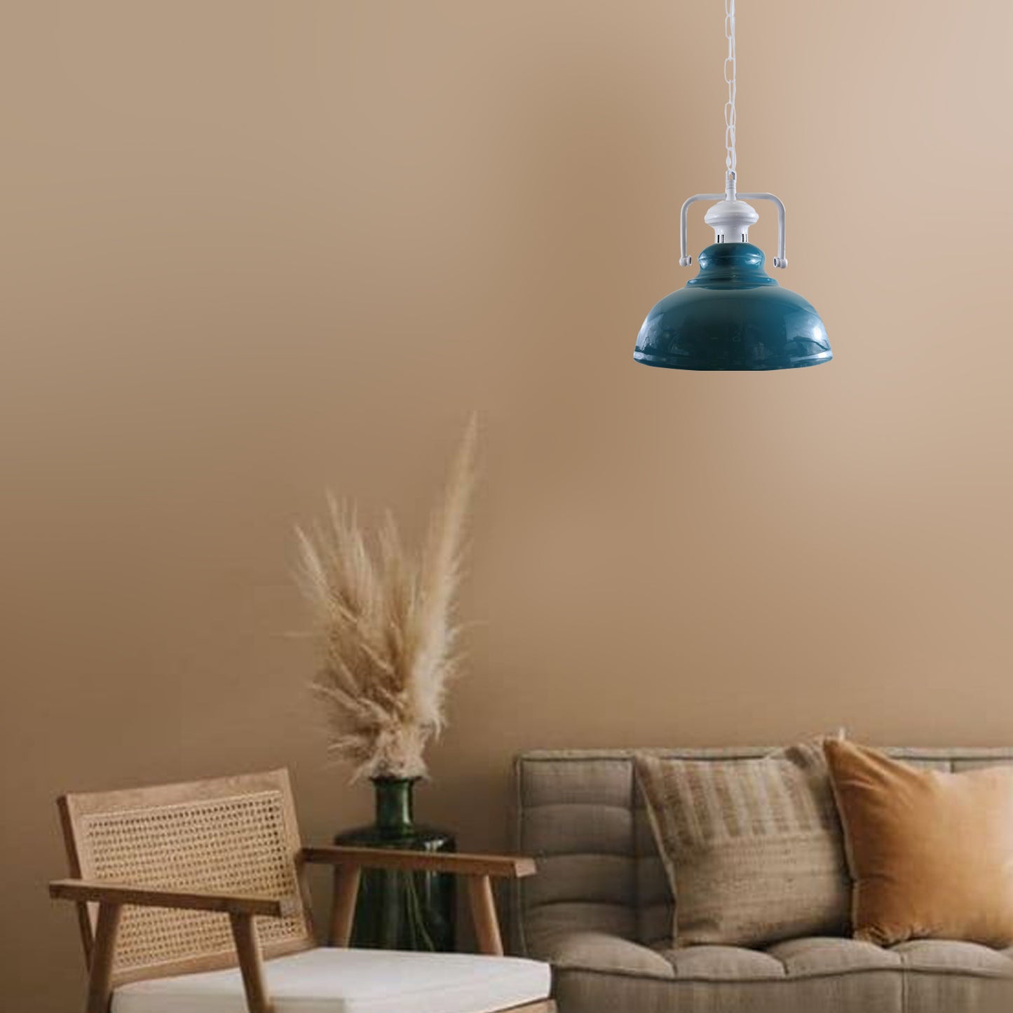 Industrial Vintage Retro Hanging Metal Cyan Blue Pendant Light-Application Image