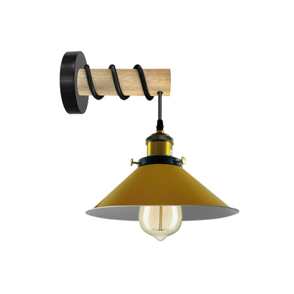 Vintage-Style Yellow Metal and Wooden Retro Sconce Light for Indoor Walls – Loft Elegance UK