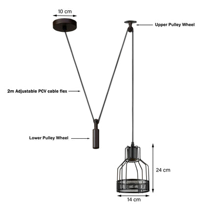 Retro Black Metal Cage Lamp 1 Way Spider Ceiling Pendant Light-Size Image