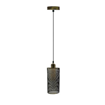 Modern Brushed Brass Loft Drum Metal Cage Ceiling Pendant Light