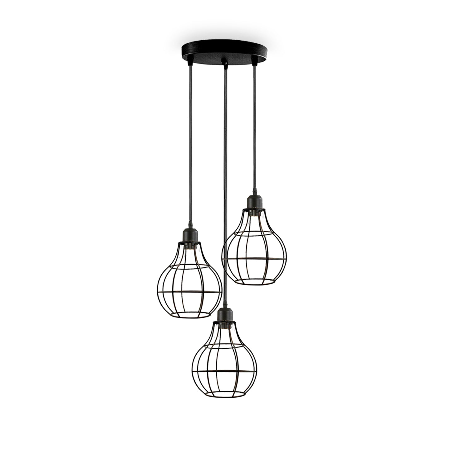 Vintage Industrial Metal Cage 3 Head Round Base Light Shade Modern Hanging Ceiling Pendant Lights~2557
