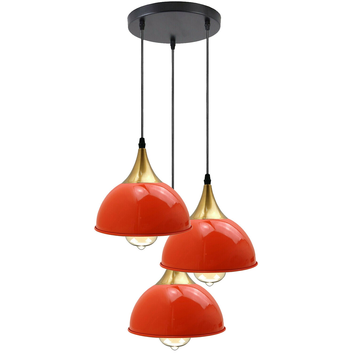 Modern Industrial 3 Way Orange Metal Lampshade Pendant Light
