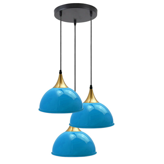 Retro Modern 3 Way Blue Metal Lampshade Ceiling Pendant Light