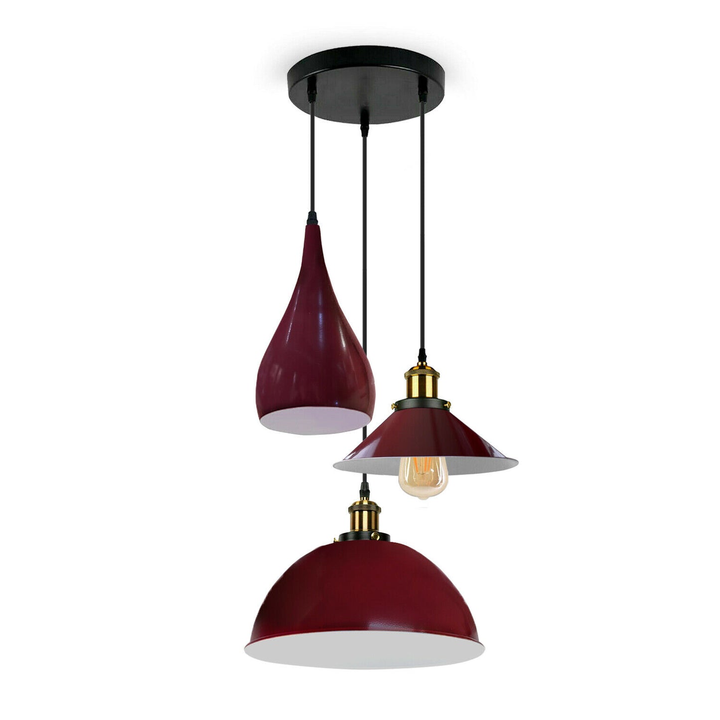 Modern 3 Head Metal Hanging Light Shade Ceiling Pendant Light Burgundy~2573