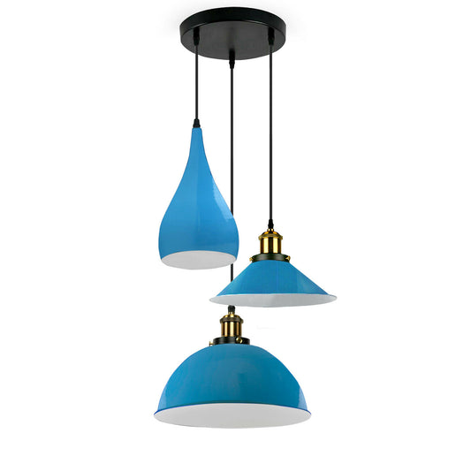 Modern 3 Head Metal Hanging Light Shade Ceiling Pendant Light Blue~2570