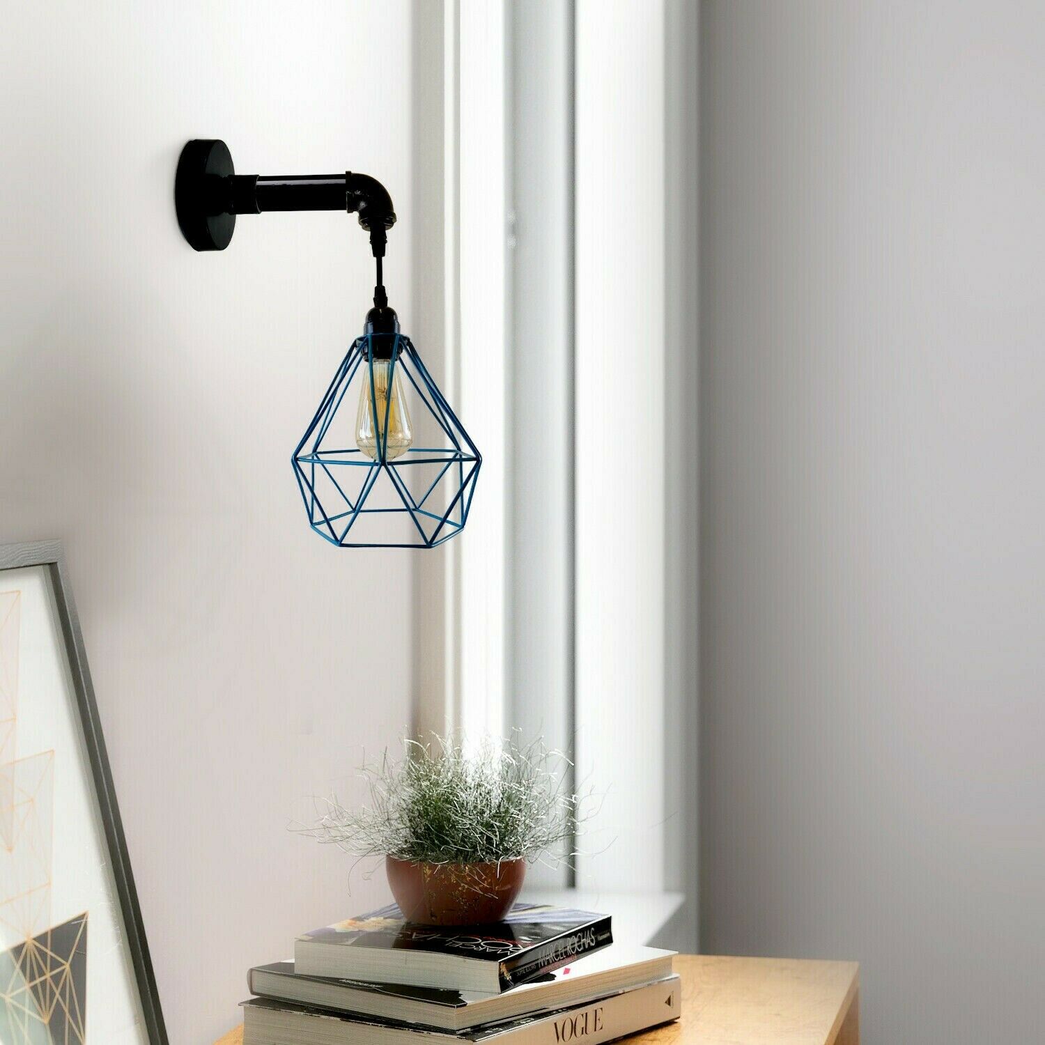 Modern Vintage Style Diamond Cage Wall Sconce Retro Pipe Lamp-Application image