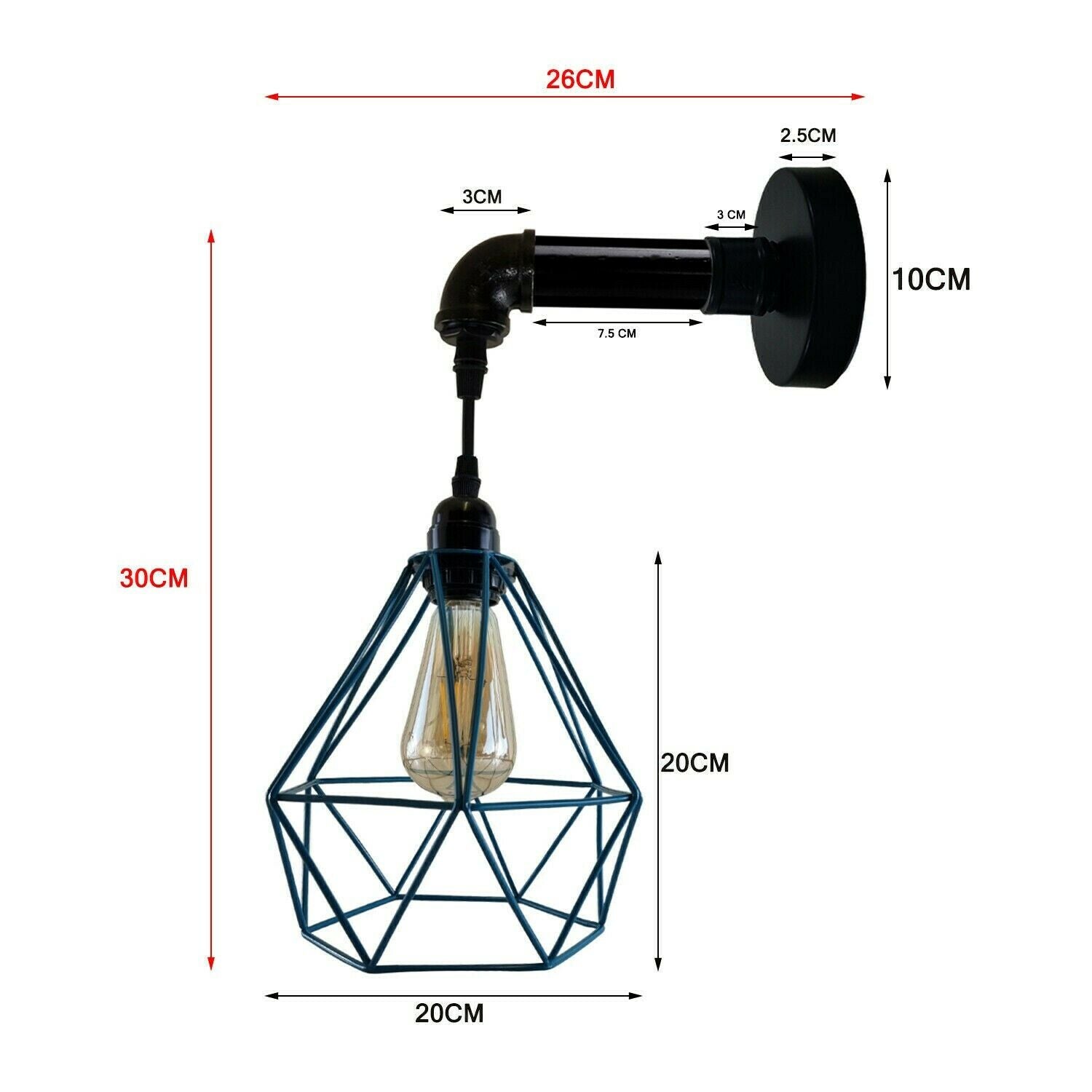 Modern Vintage Style Diamond Cage Wall Sconce Retro Pipe Lamp-Size image