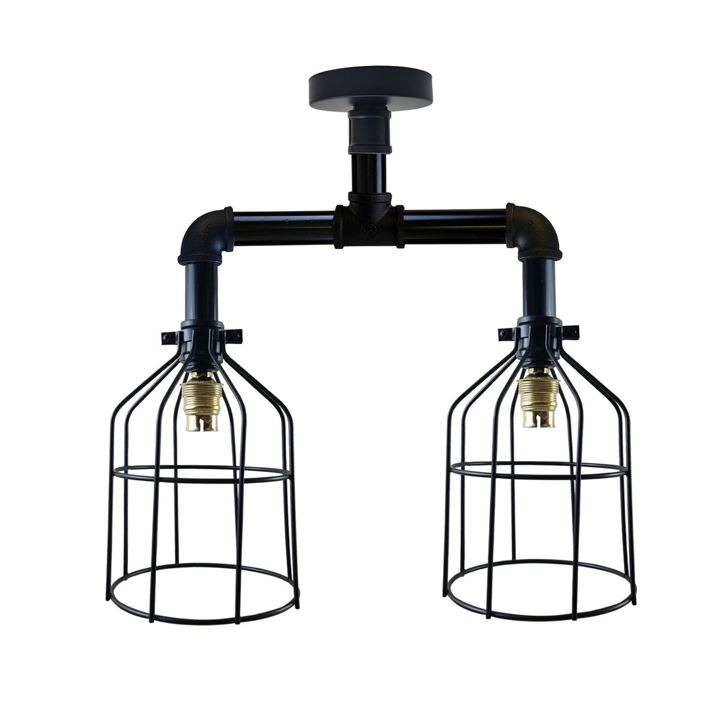 Industrial B22 Vintage Ceiling Lights Metal Pipe Retro Loft Ceiling and Cage Lamps~2633