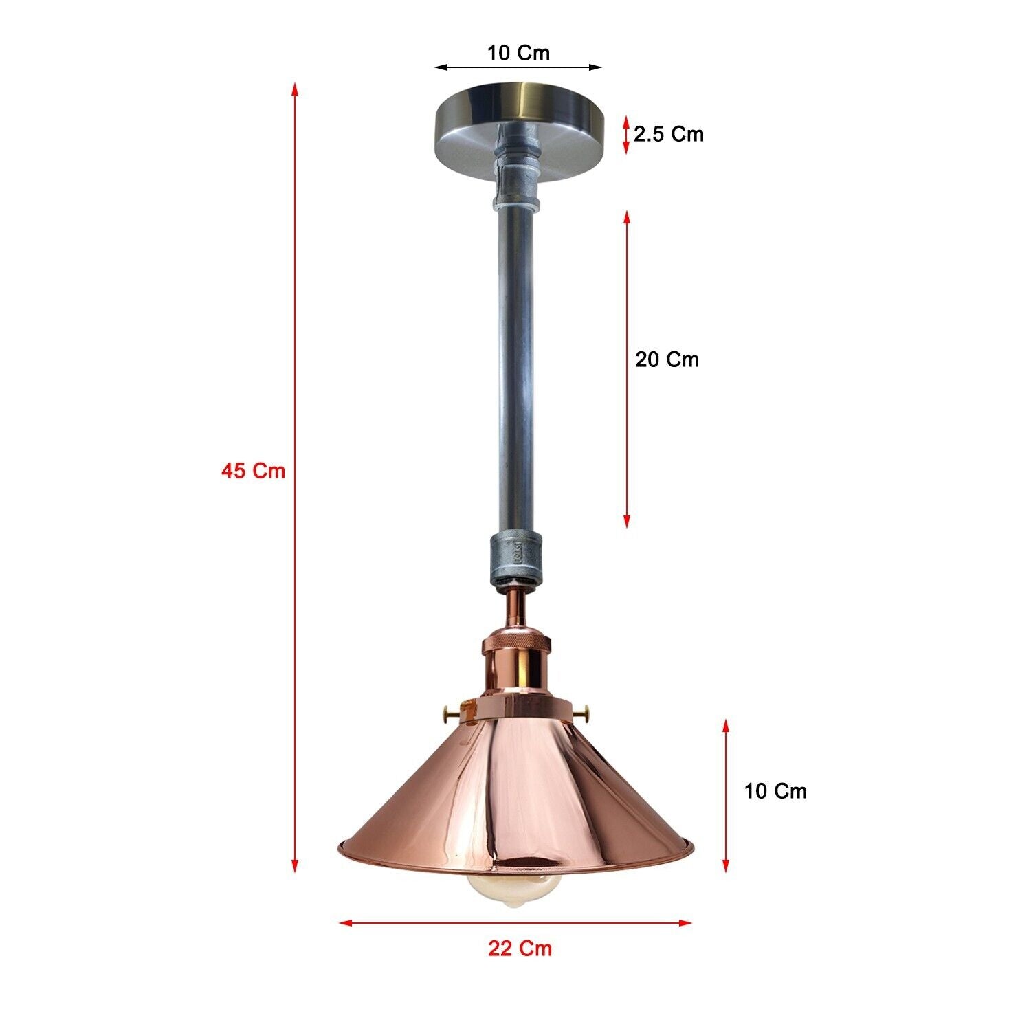 Suspended Vintage Ceiling Pipe Lights Galvanized and Rose Gold - Size Image