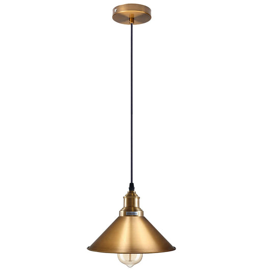 Industrial Vintage Metal Cone Shape Yellow Brass Pendant Light