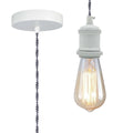 White Vintage Metal Ceiling Light Fitting Black &White Twisted Braided Flex 2m E27 Lamp Holder Suspended Pendant Light Fitting Kit for Indoor Lightings