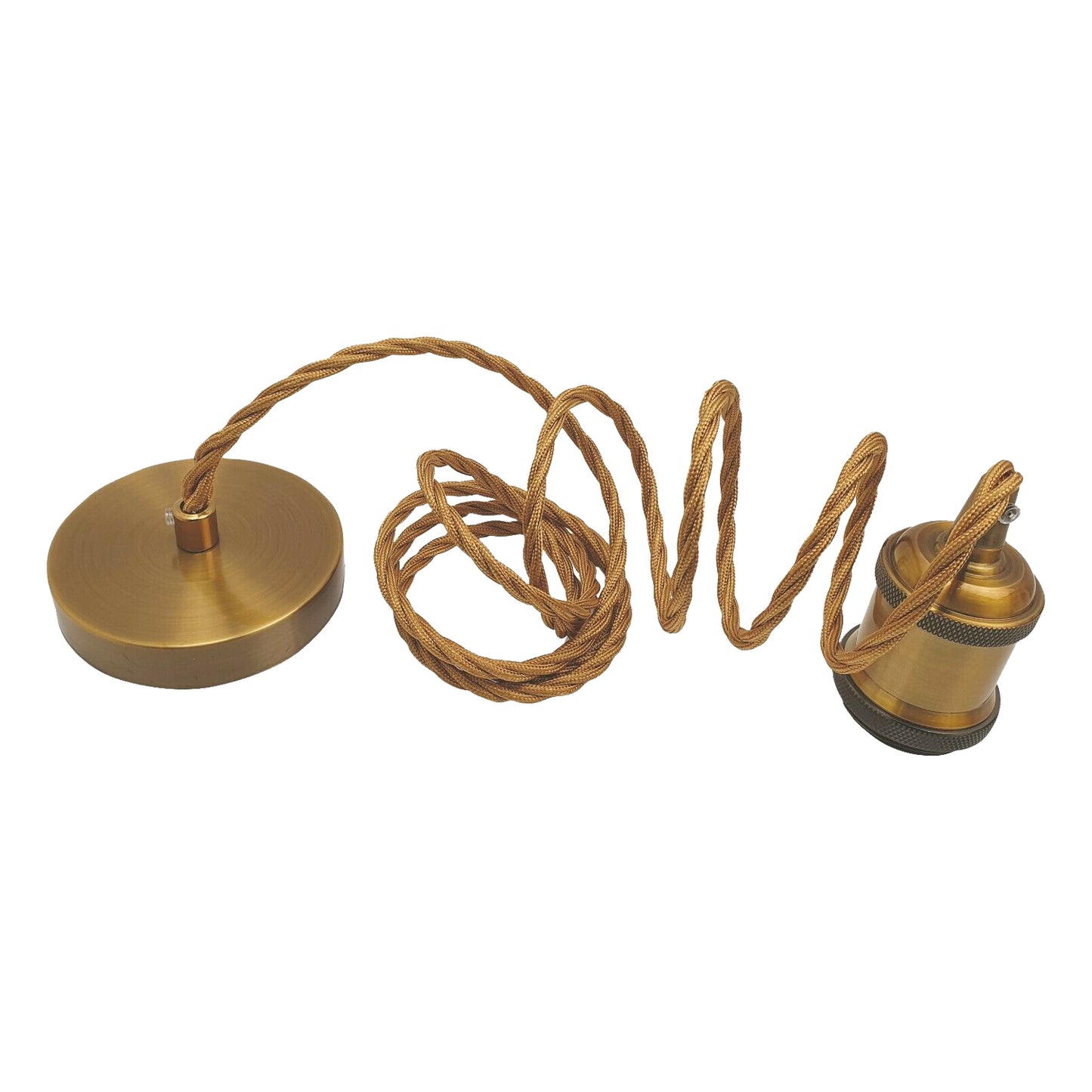 Yellow brass Vintage Metal Ceiling Light Fitting Gold Twisted Braided Flex 2m E27 Lamp Holder Suspended Pendant Light Fitting Kit for Indoor Lightings