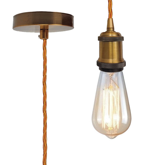 Yellow brass Vintage Metal Ceiling Light Fitting Gold Twisted Braided Flex 2m E27 Lamp Holder Suspended Pendant Light Fitting Kit for Indoor Lightings