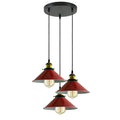  Vintage 3Head Red Metal Shade Chandelier Hanging Pendant Light