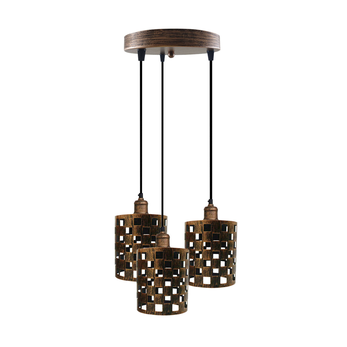 Industrial Retro 3 Way Drum Brushed Copper Cage Pendant Light