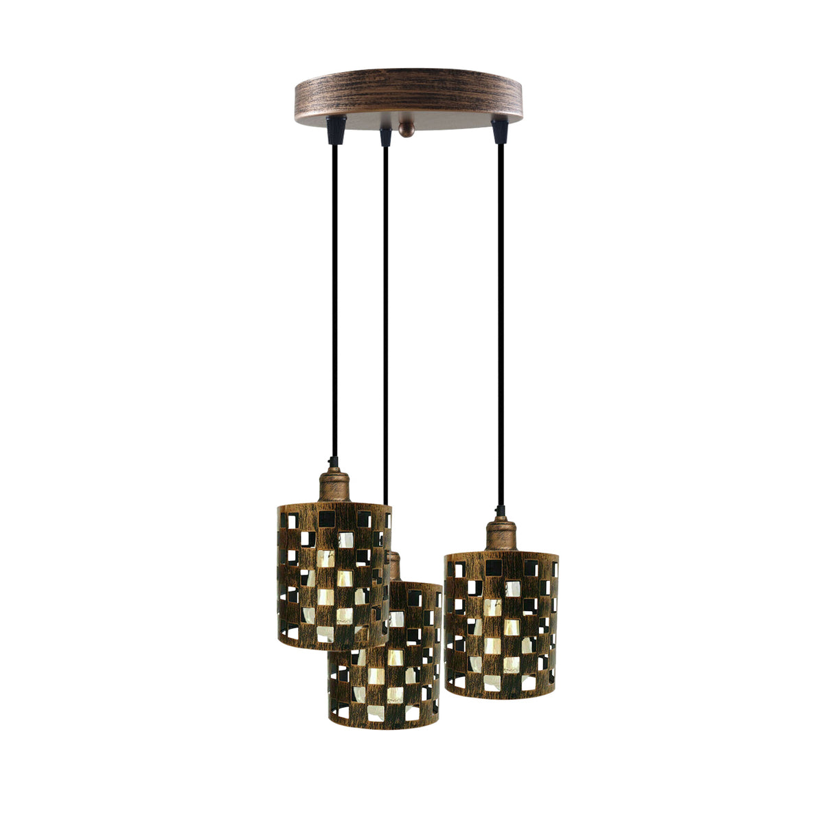 Industrial Retro 3 Way Drum Brushed Copper Cage Pendant Light