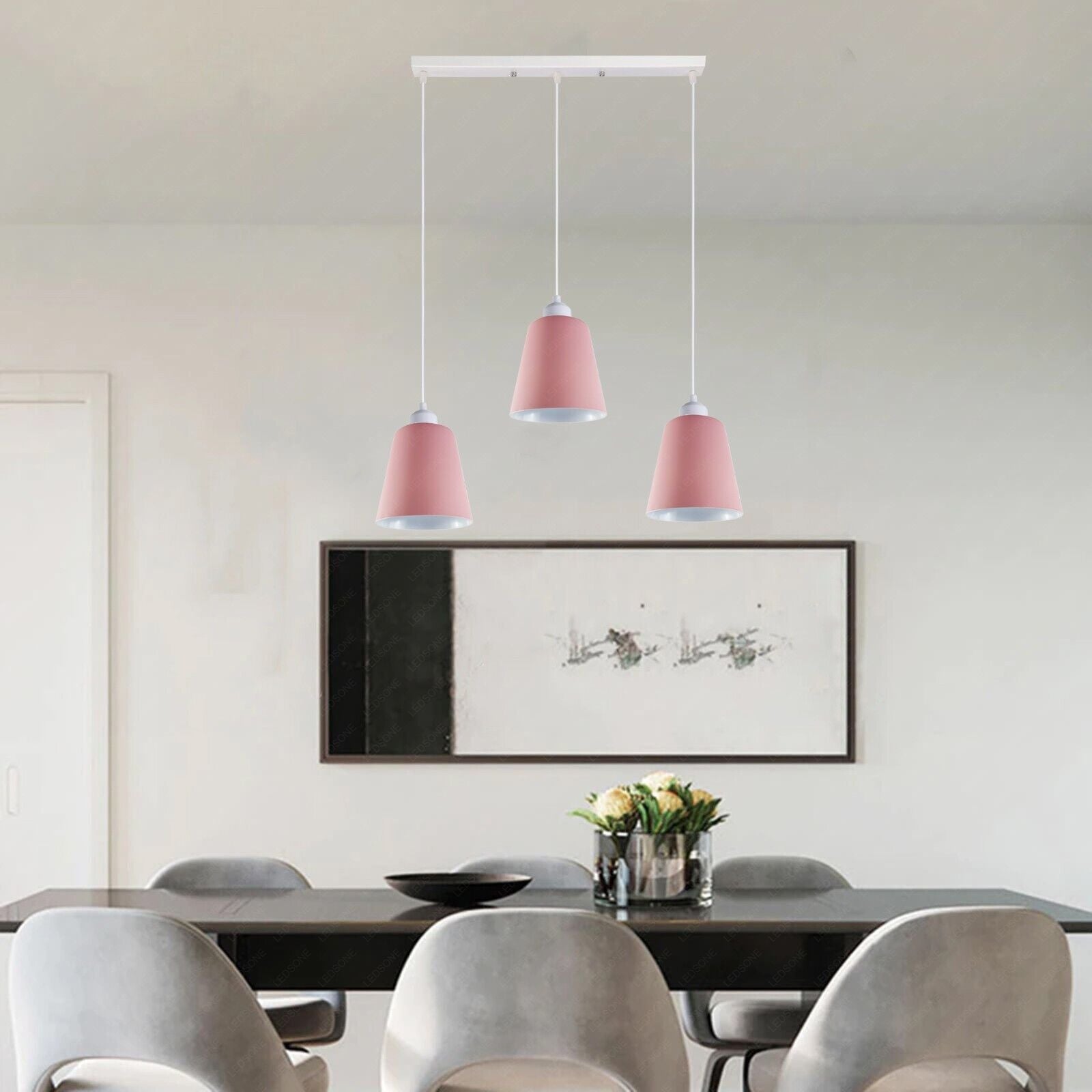 Industrial Modern Retro 3 Way Bell Shape Pink Pendant Light-Application image
