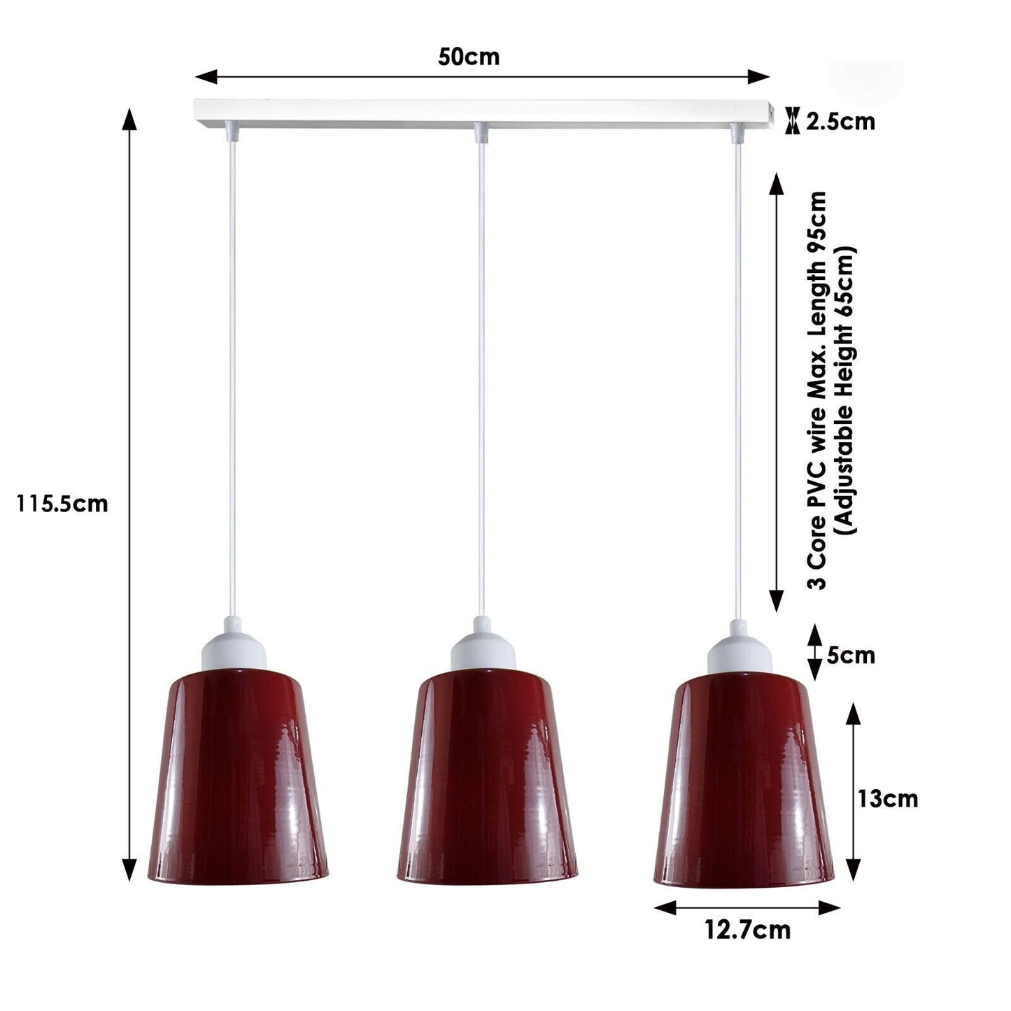Modern Retro 3 Way Rectangle Bell shape Burgundy Pendant Light-Size image
