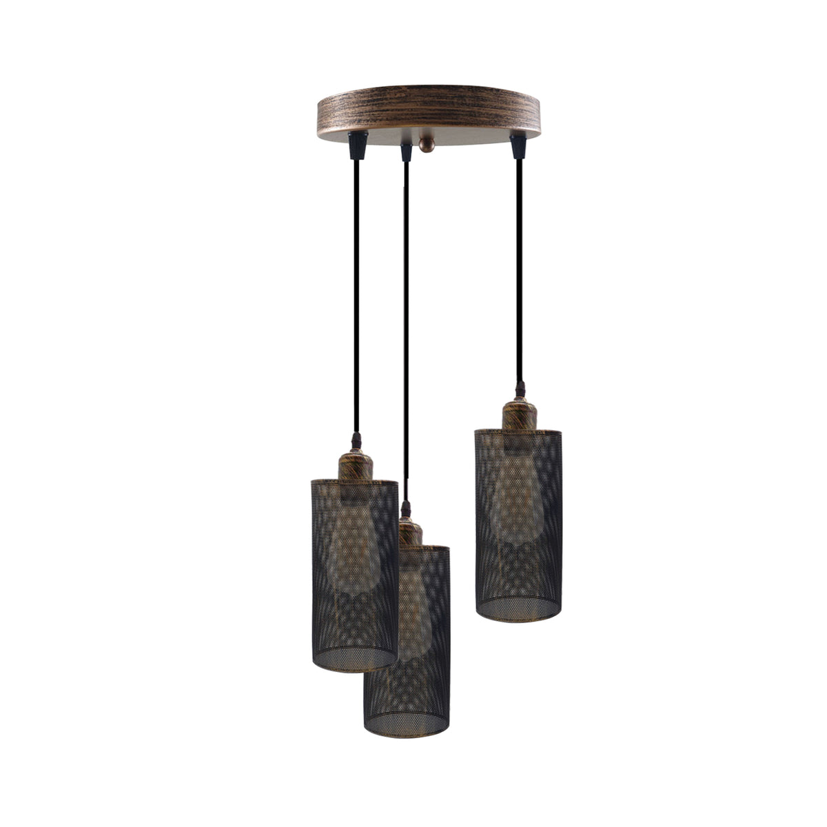 Industrial Drum Cage Various Colour Metal 3 Way Pendant Light