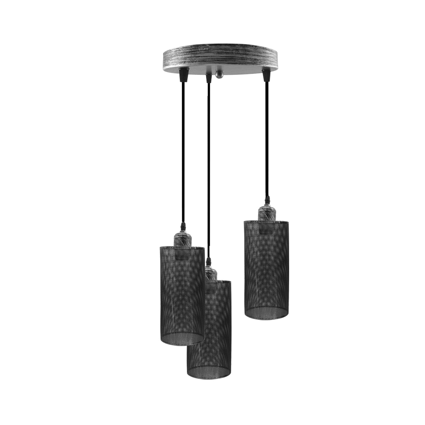 Industrial Retro 3 Way Drum Brushed Silver Cage Pendant Light