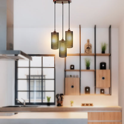 Industrial Retro 3 Way Drum Rustic Red Cage Pendant Light-Application Image