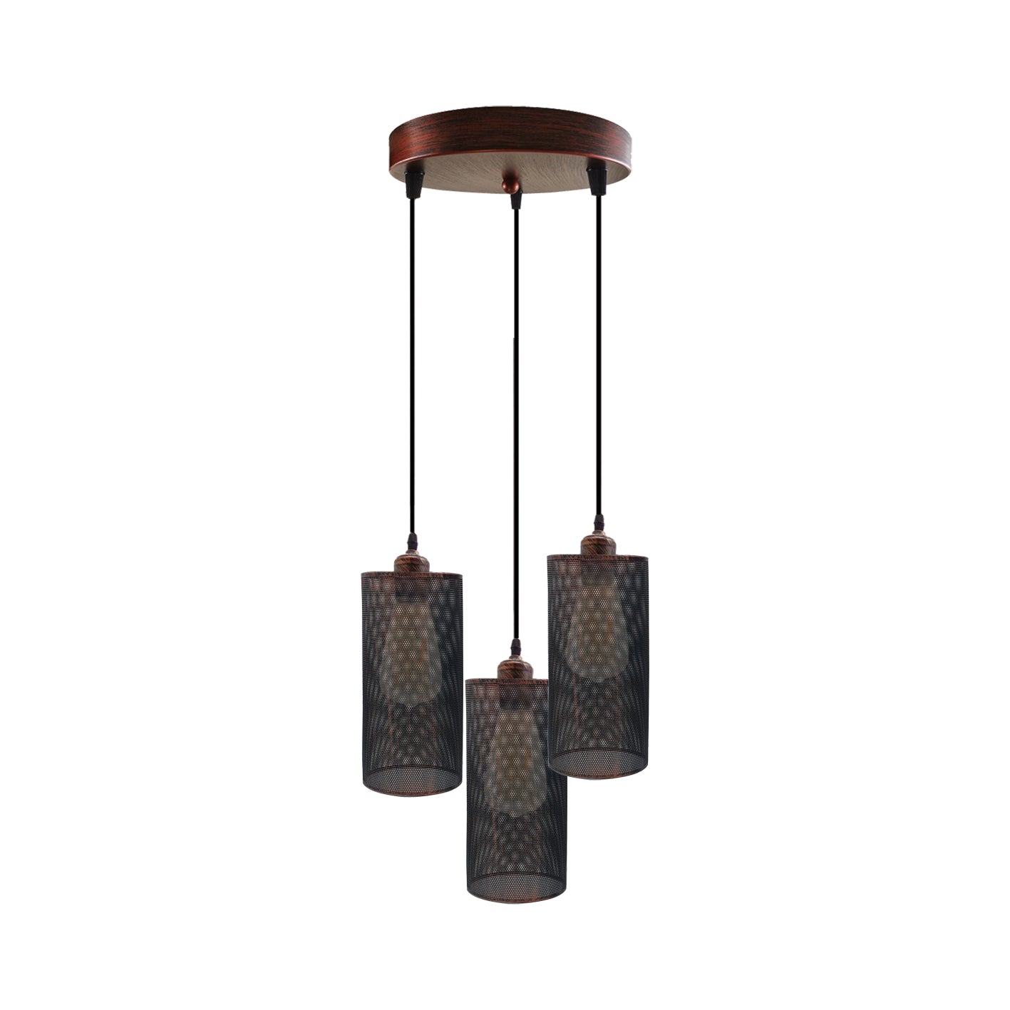Industrial Drum Cage Various Colour Metal 3 Way Pendant Light