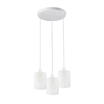Industrial Drum Cage White Metal 3 Way Pendant Cage Light 