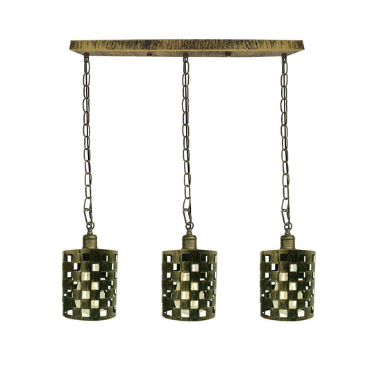Industrial Vintage Brushed Brass Metal Drum shape Chain Ceiling light