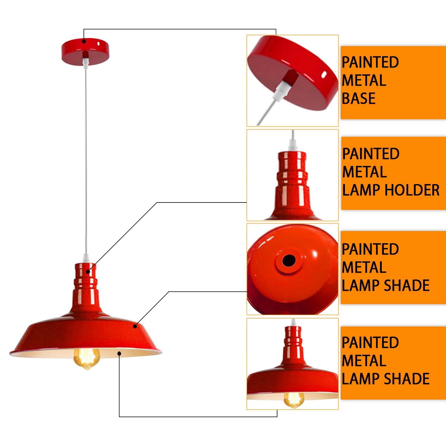 Modern Adjustable Hanging Bowl Red Pendant Lamp E27 Holder-Detail image