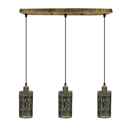 Vintage 3 Way Drum Cylinder Brushed Brass Ceiling Pendant Light