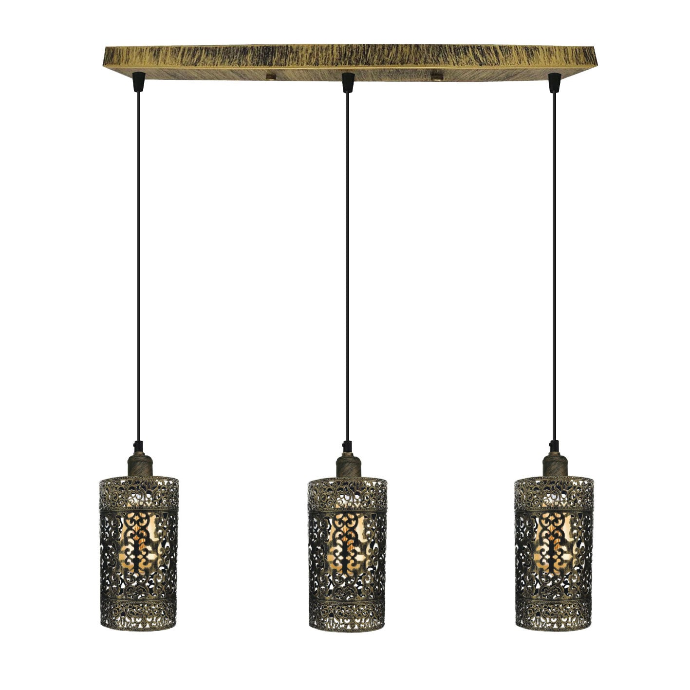 Vintage Retro 3 Way Drum Cylinder Brushed Copper Pendant Light