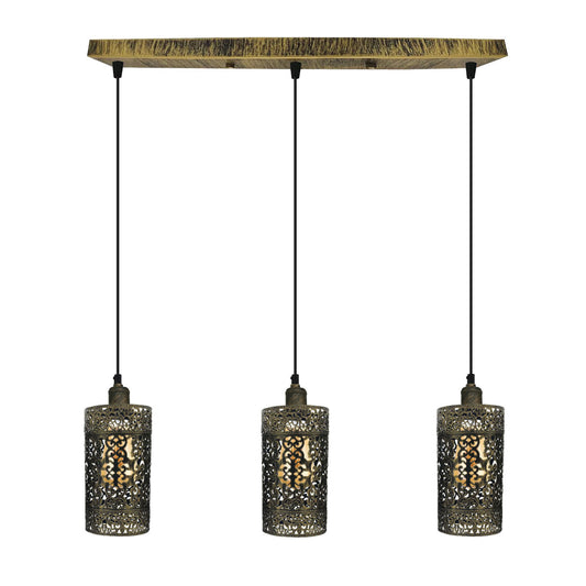 Vintage 3 Way Drum Cylinder Brushed Brass Ceiling Pendant Light