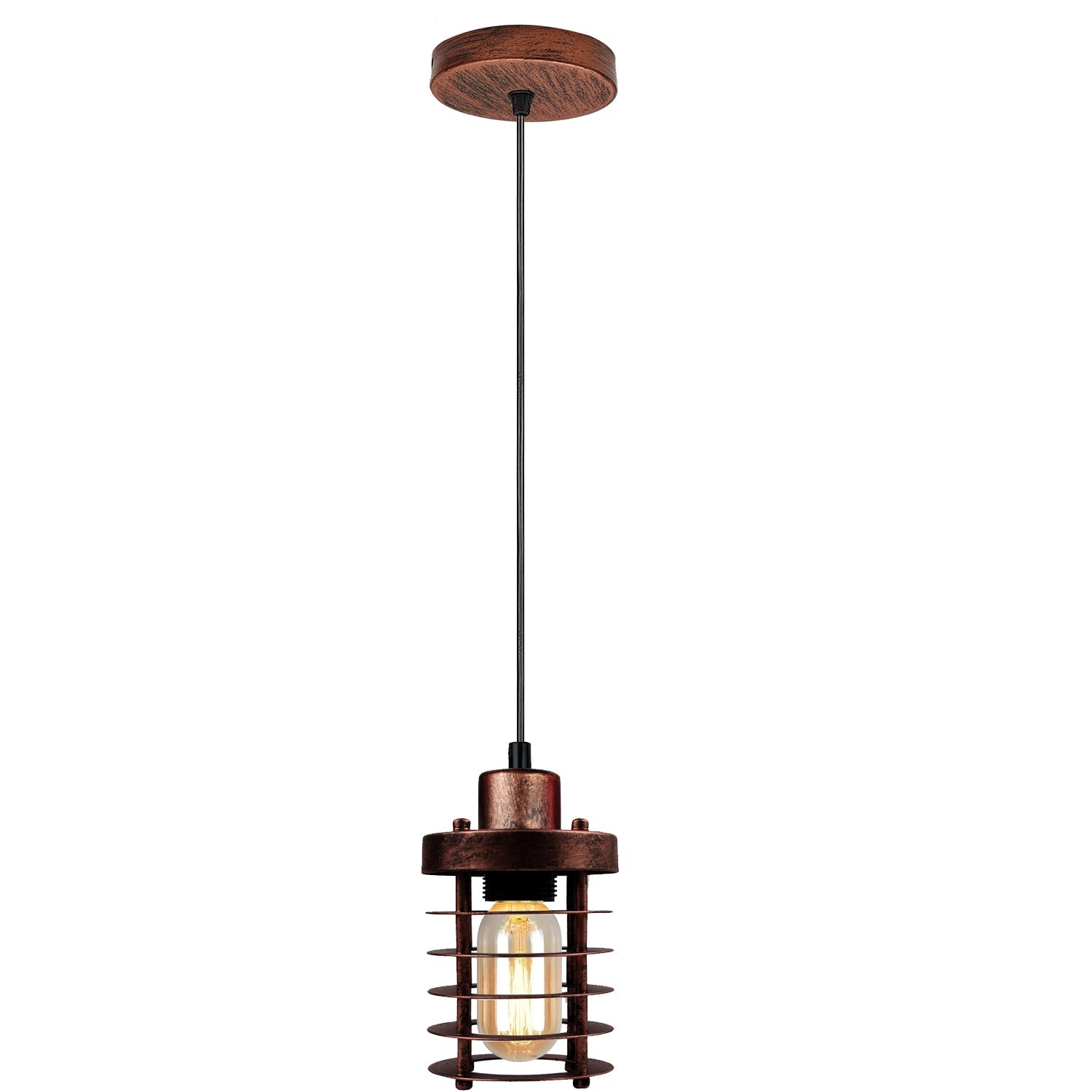 LEDSone Vintage Industrial Bird Cage Pendant Light - Black, Height-Adjustable, E27 Bulb, 400 Lumens, Warm White (2500-3000K)