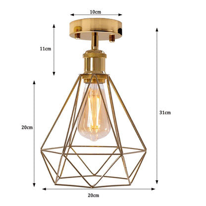 Vintage Gold Flush Mount Ceiling Light Fixture Metal Cage Ceiling Lampshade with E27 Holder for Living Room Kitchen Bedroom Hallway Courtyard