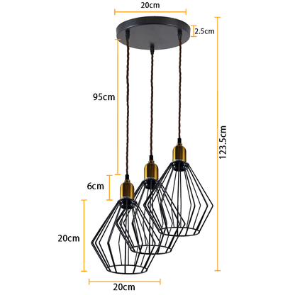Vintage Retro Ceiling Pendant Light Fitting Wire Cage Lampshades, E27 Holder Hanging Light Kit for Indoor Area