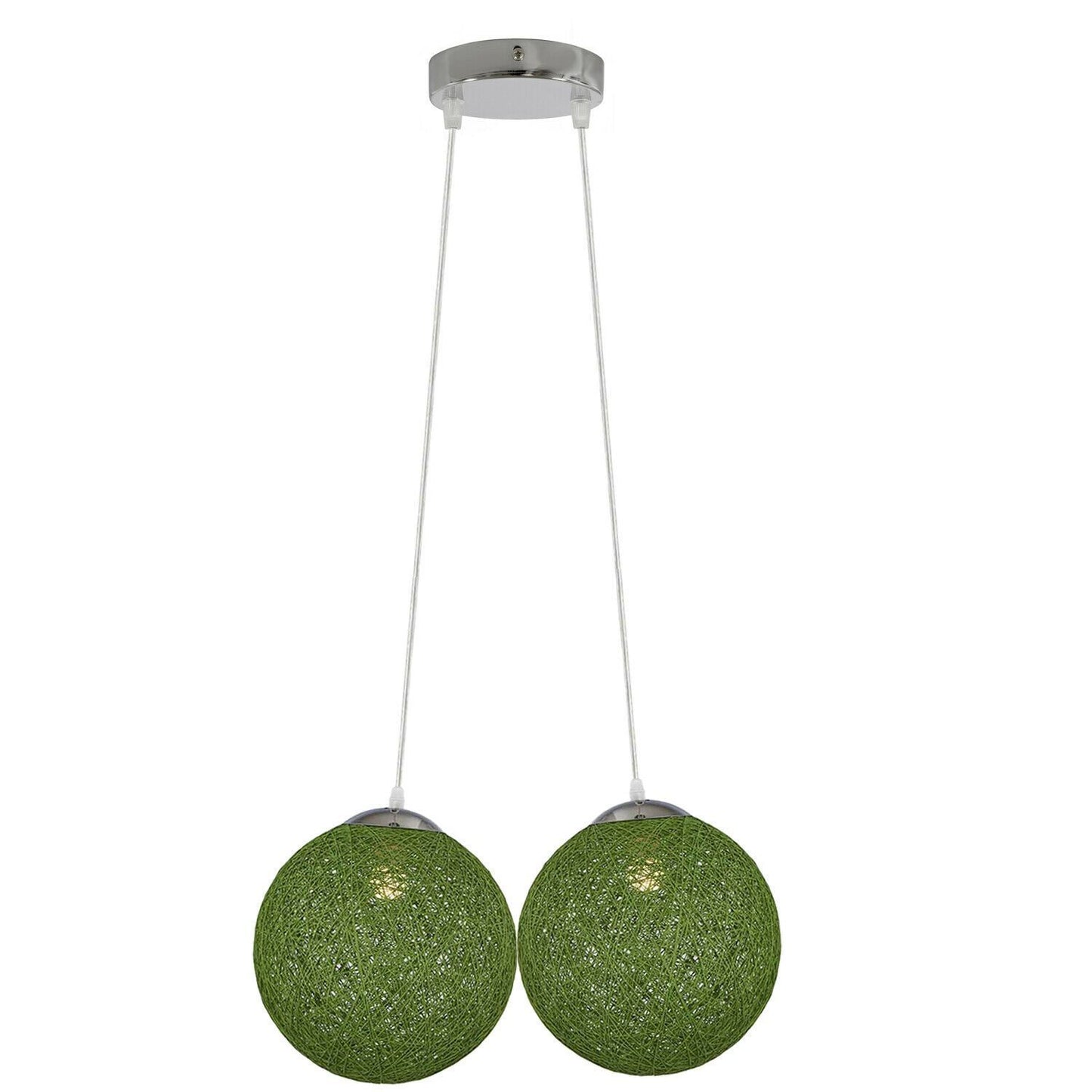 Modern Rattan Wicker Woven Ball Globe Two Outlet Pendant Light