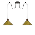 2-head spider pendant light with brushed brass cone shades