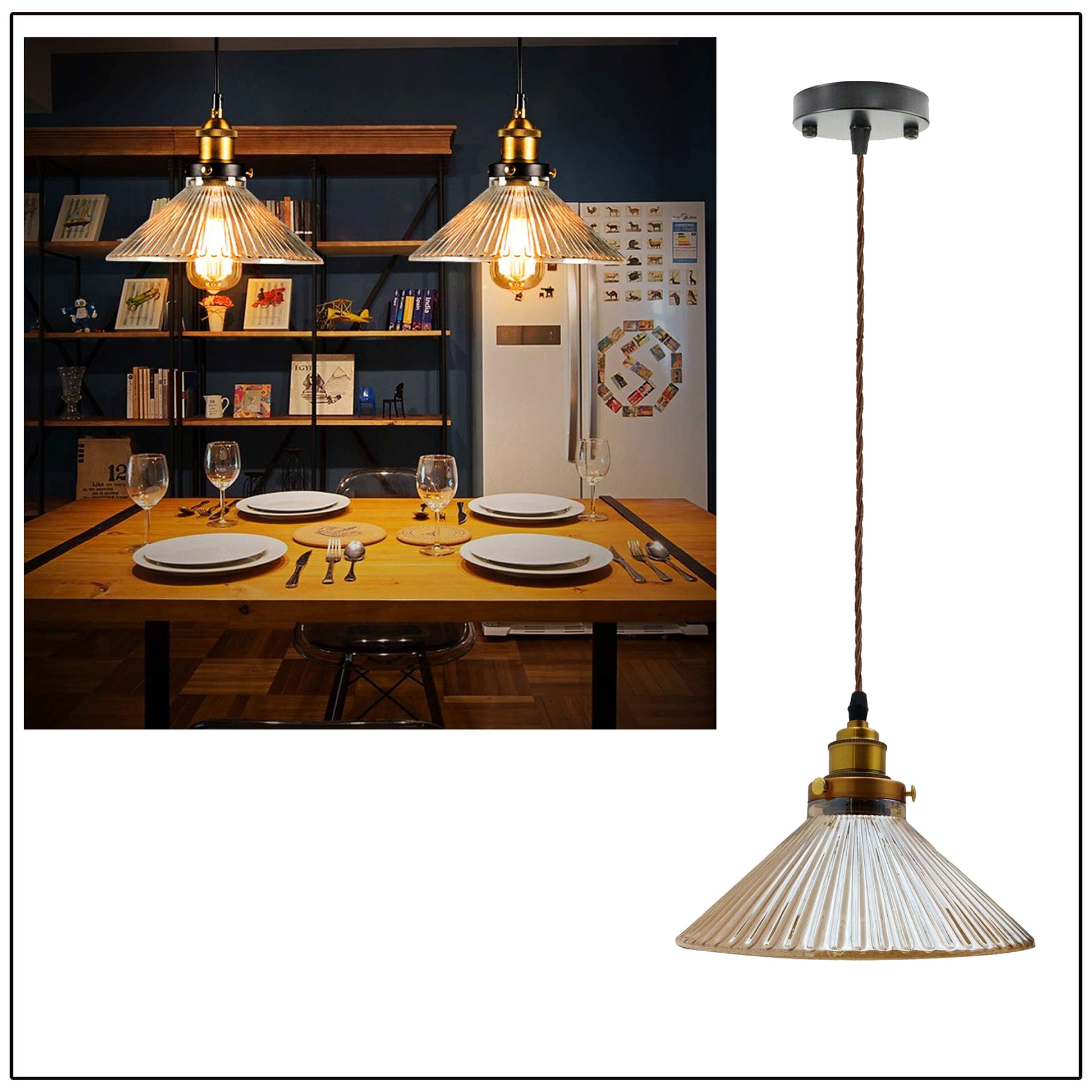 Style Glass Shade Lamp Ceiling Retro Pendant Lighting - Vintagelite