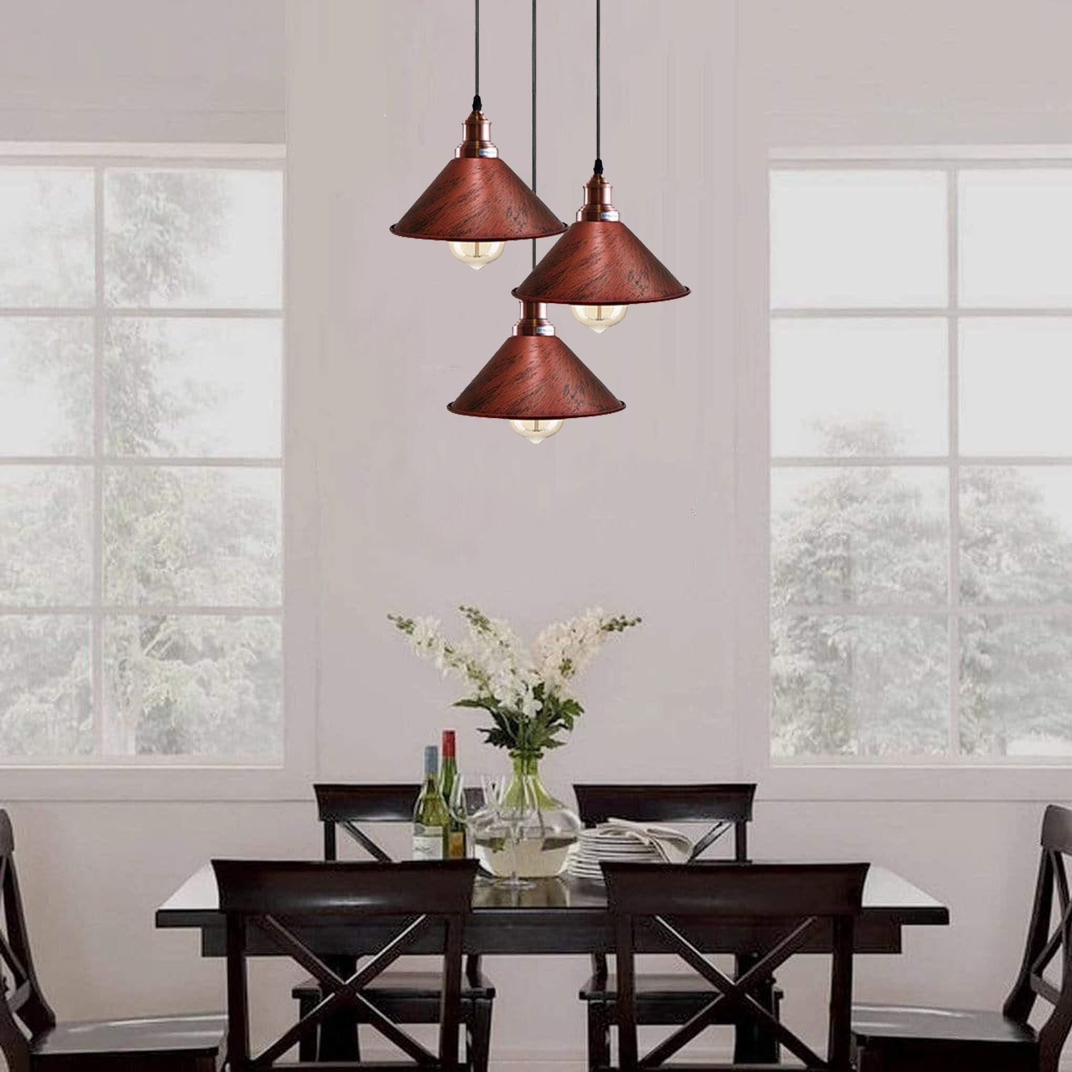Vintage 3 way Easy fit Cone Shade Ceiling Hanging Pendant Light-Application Image