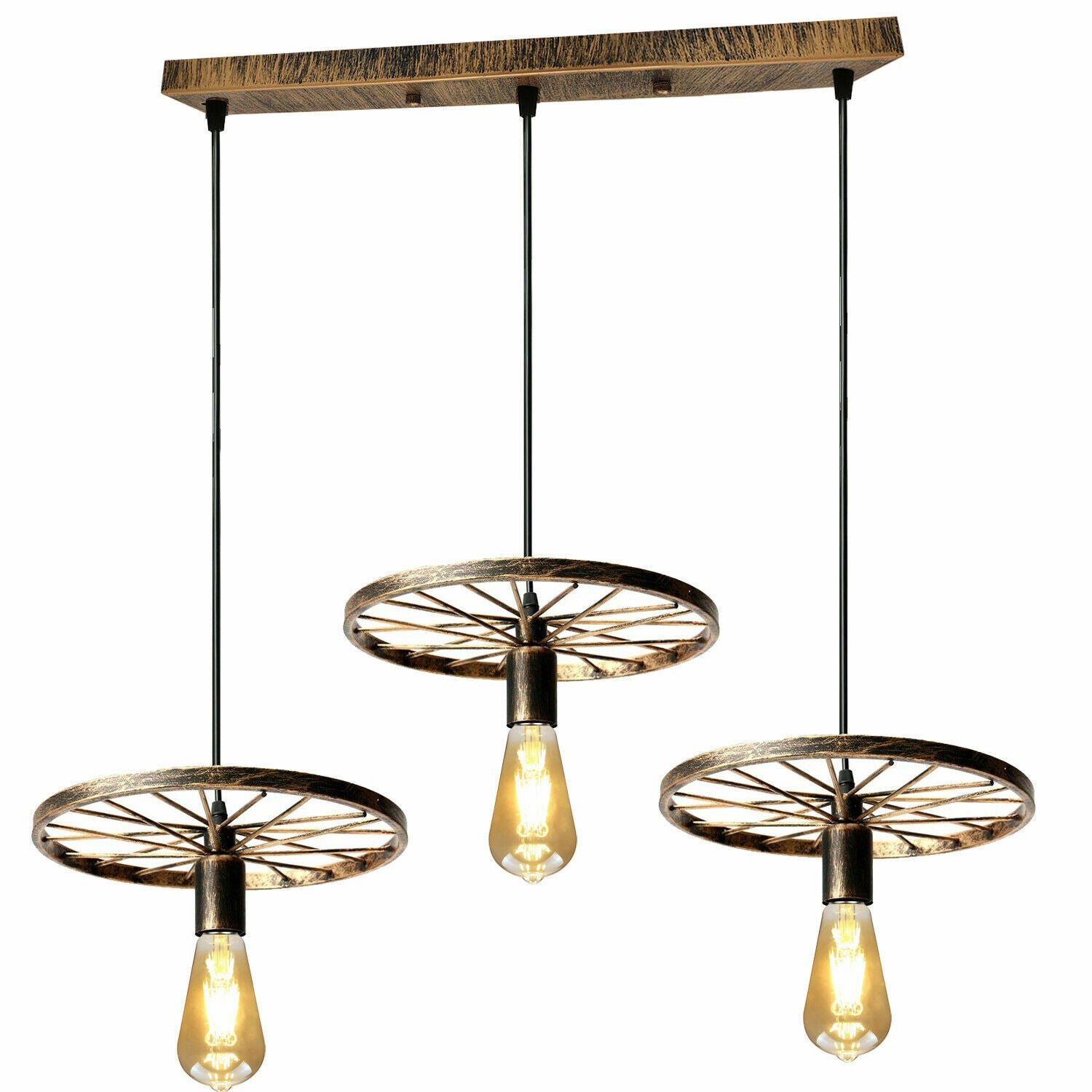  Vintage Ceiling Rose 3 Wheel Light Hanging Pendant Lamp 