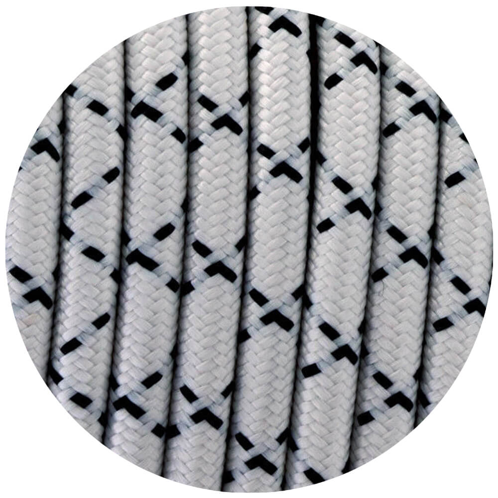 Vintage  Black And White X Printed Fabric 3 Core Round Italian Braided Cable 0.75mm - Vintagelite