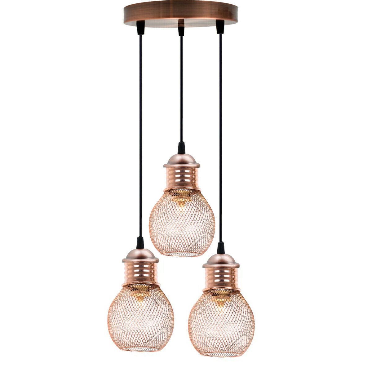 Modern Ball Industrial Retro Loft Metal Ceiling 3 Lamp Pendant Light - Vintagelite