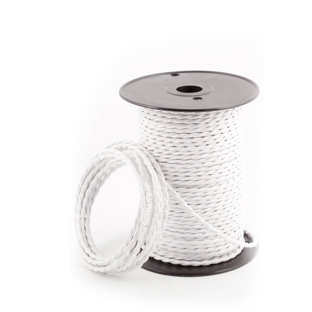 White Twisted Vintage fabric Cable Flex0.75mm 3 Core - Vintagelite