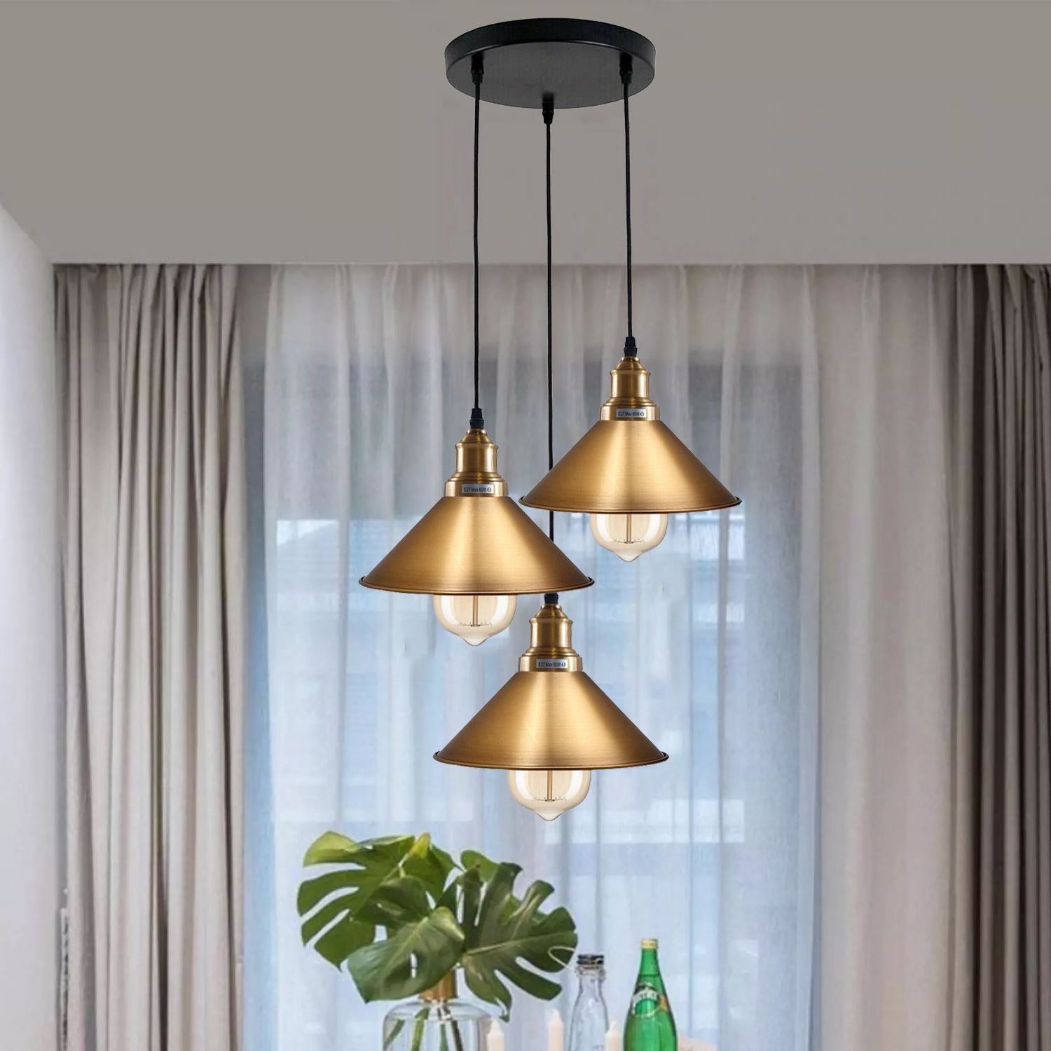 Vintage 3 way Easy fit Cone Shade Ceiling Hanging Pendant Light-Application Image