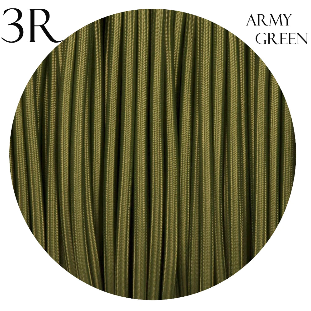 3 Core Round Fabric Braided Electric Textile Cable-Army Green